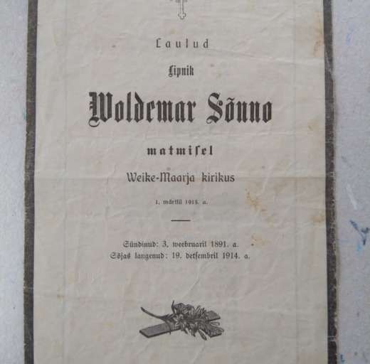 Voldemar Sõnno matuse laululeht.